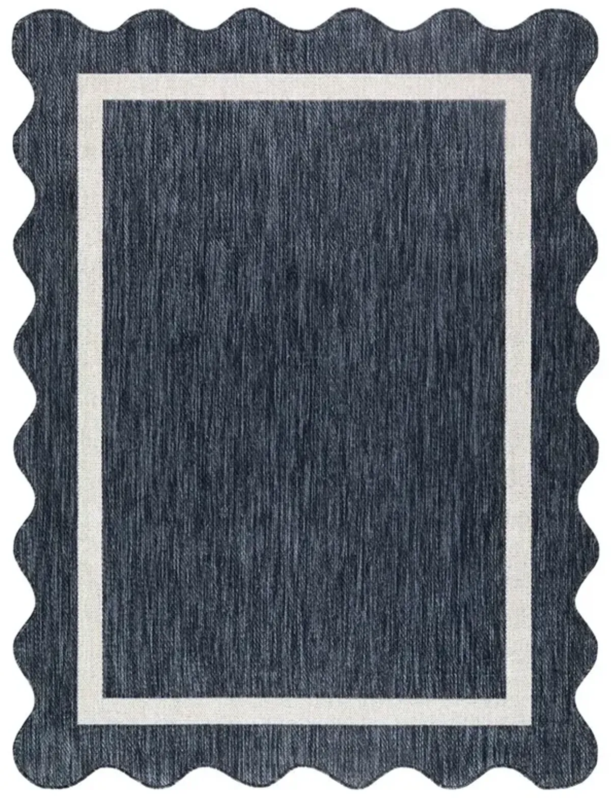 Salome Coastal Beach Dark Blue Scalloped Indoor Outdoor Rug - 7'10"x10'