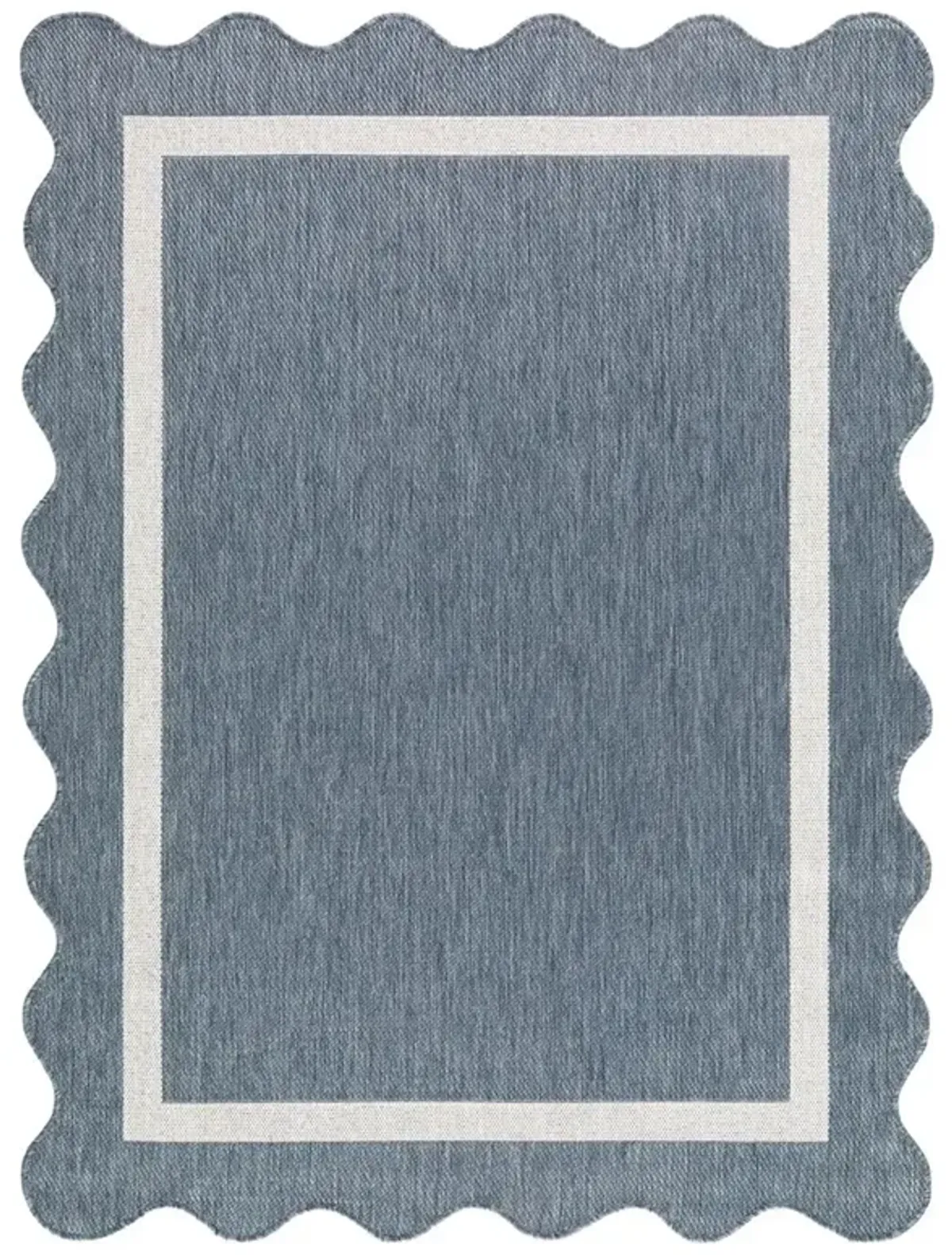 Salome Coastal Beach Blue Scalloped Indoor Outdoor Rug - 5'3"x7'
