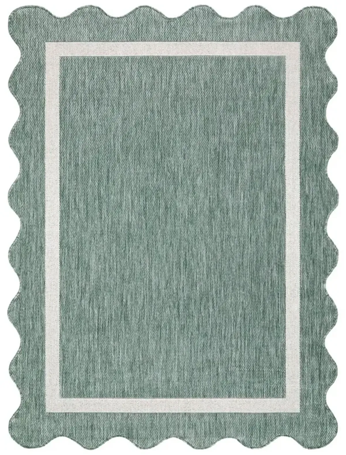 Salome Coastal Beach Green Scalloped Indoor Outdoor Rug - 6'7"x9'