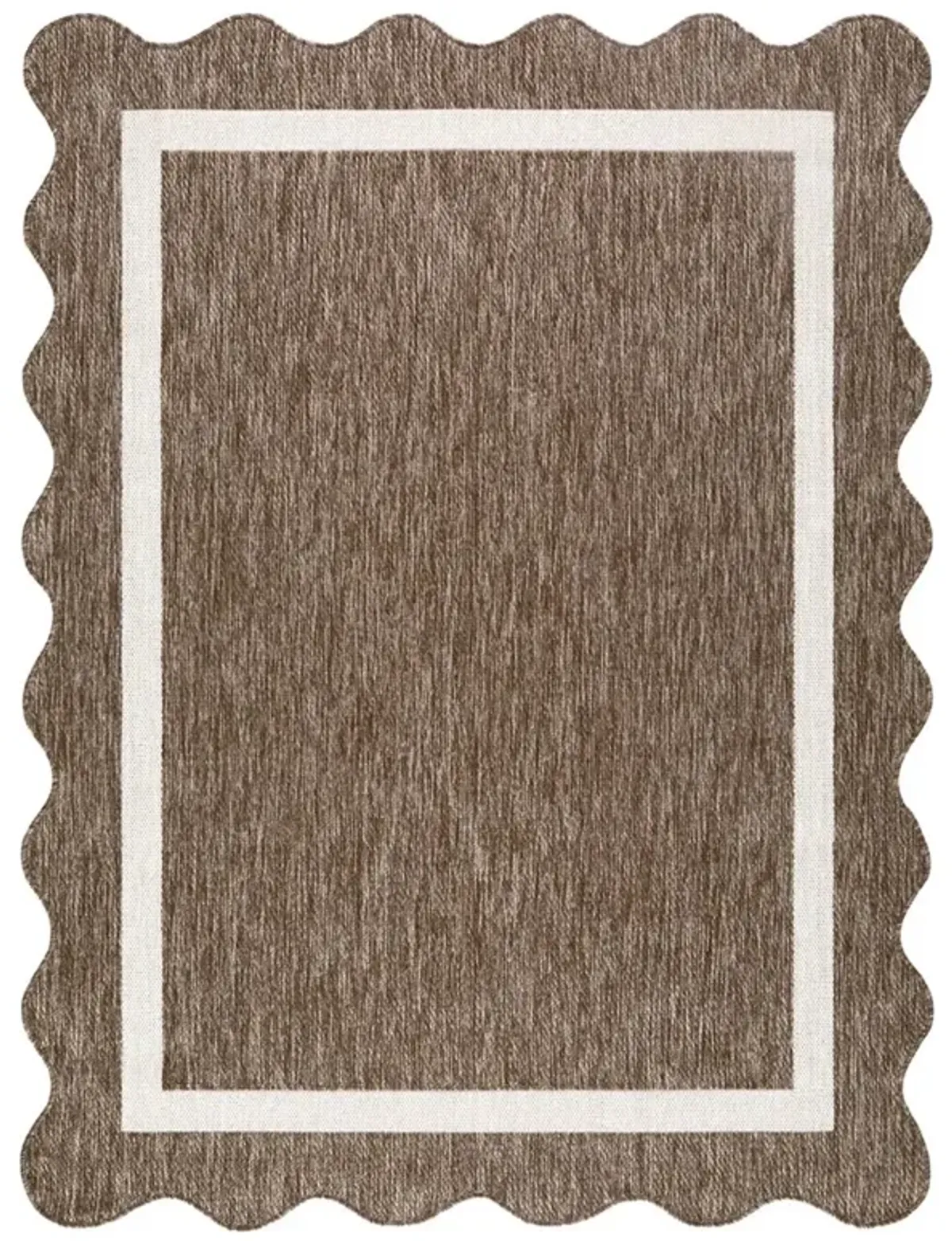 Salome Coastal Beach Dark Brown Scalloped Indoor Outdoor Rug - 5'3"x7'