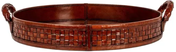 Jordyn Traditional Brown Woven Leather Round Decorative Tray