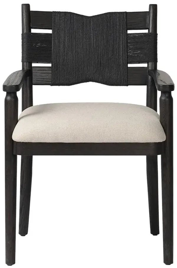 Tova Distressed Black Oak Dining Arm Chair