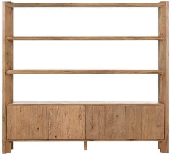 Edward Modern Classic Worn Brown Oak Wide Bookcase
