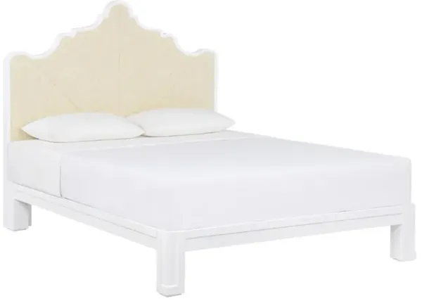 Victoria Coastal Beach Natural Grasscloth White Wood Bed - Queen
