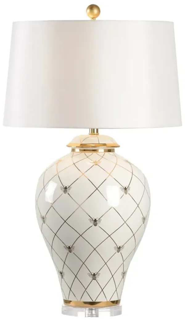 Gaven French Country White Glazed Ceramic Bee Table Lamp