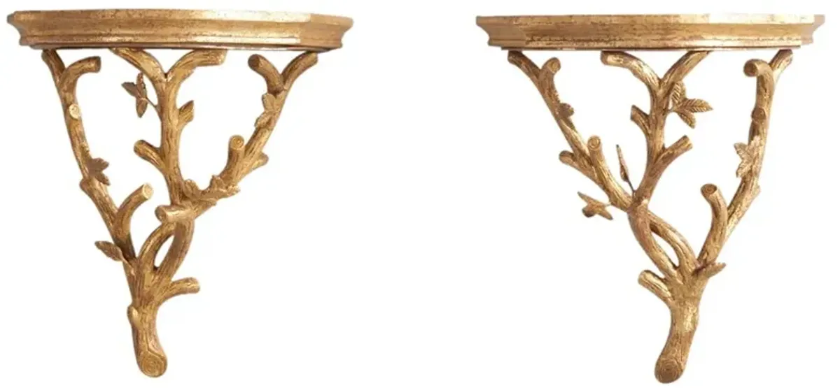 Vespera Traditional Antique Gold Wood Twig Bracket - Set of 2