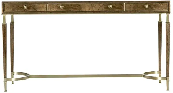 Whitaker Modern Classic Brown Walnut Wood Champagne Steel Desk