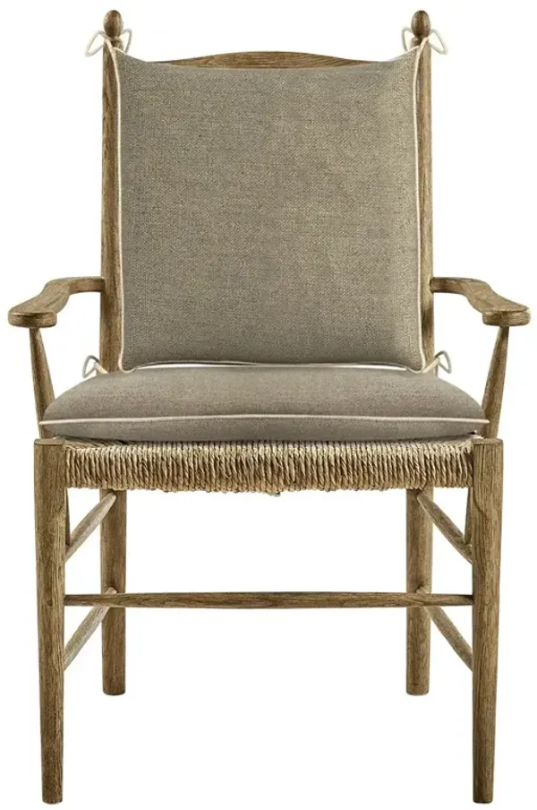 Albertine Updated Traditional Oatmeal Performance Natural Oak Dining Arm Chair