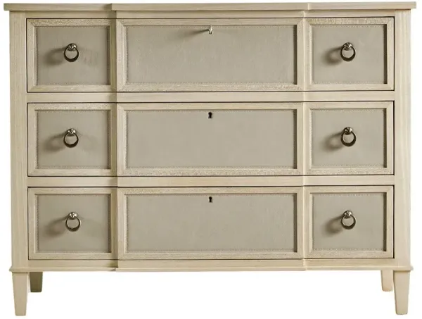 Thayer Updated Traditional Leather Beige Wood Nightstand