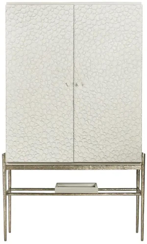 Maris Coastal Beach White Coral Patterned Oak Wood Bar Cabinet