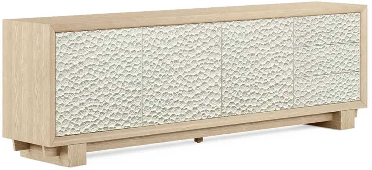 Maris Coastal Beach White Coral Patterned Oak Wood Media Cabinet - 102"