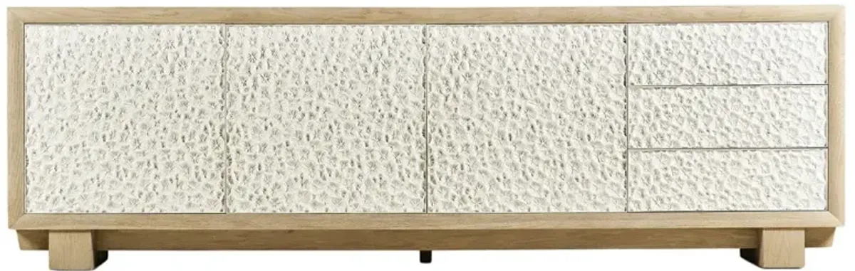 Maris Coastal Beach White Coral Patterned Oak Wood Media Cabinet - 102"
