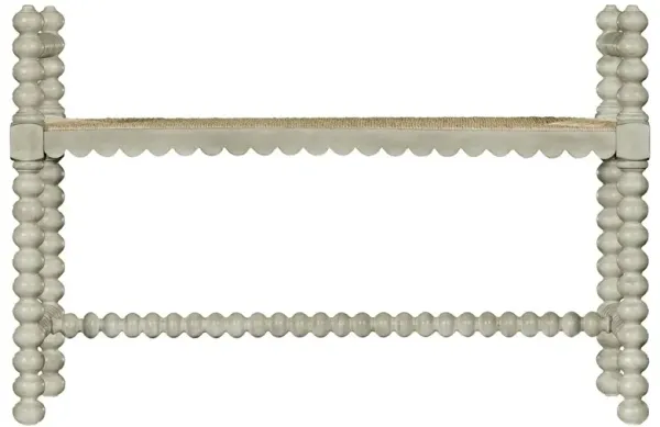 Harrison Updated Traditional Woven Rush Grey Wood Scalloped Bench