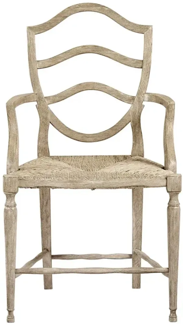 Joseph Updated Traditional Natural Woven Rush Grey Oak Dining Arm Chair
