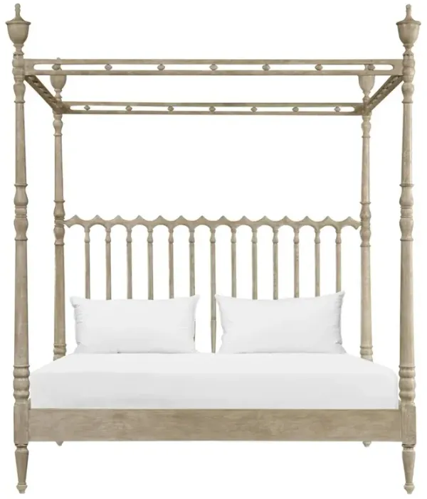 Catherine Updated Traditional Grey Oak Wood Canopy Bed - King
