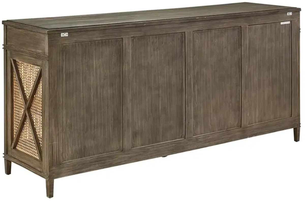 Mohini Updated Traditional Brown Elm Wood Woven Cane Buffet