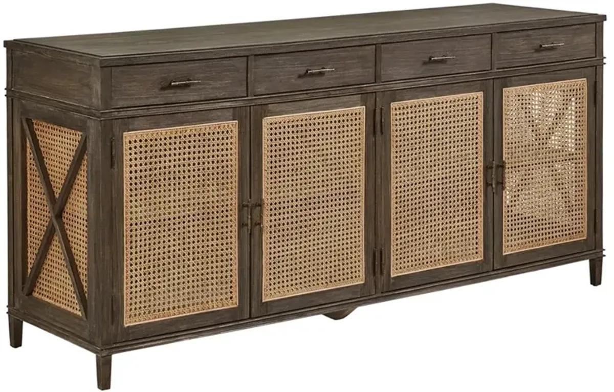 Mohini Updated Traditional Brown Elm Wood Woven Cane Buffet