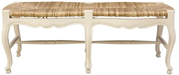 Lacey Updated Traditional Natural Woven Cream Mahogany Wood Entryway Bench