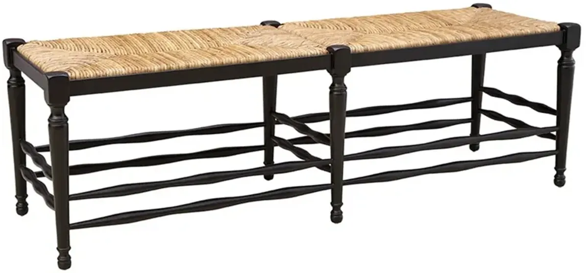 Arnold Coastal Beach Natural Woven Black Mahogany Wood Dining Bench