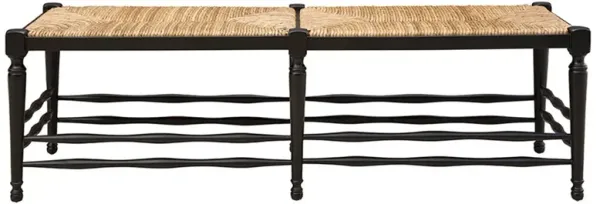 Arnold Coastal Beach Natural Woven Black Mahogany Wood Dining Bench