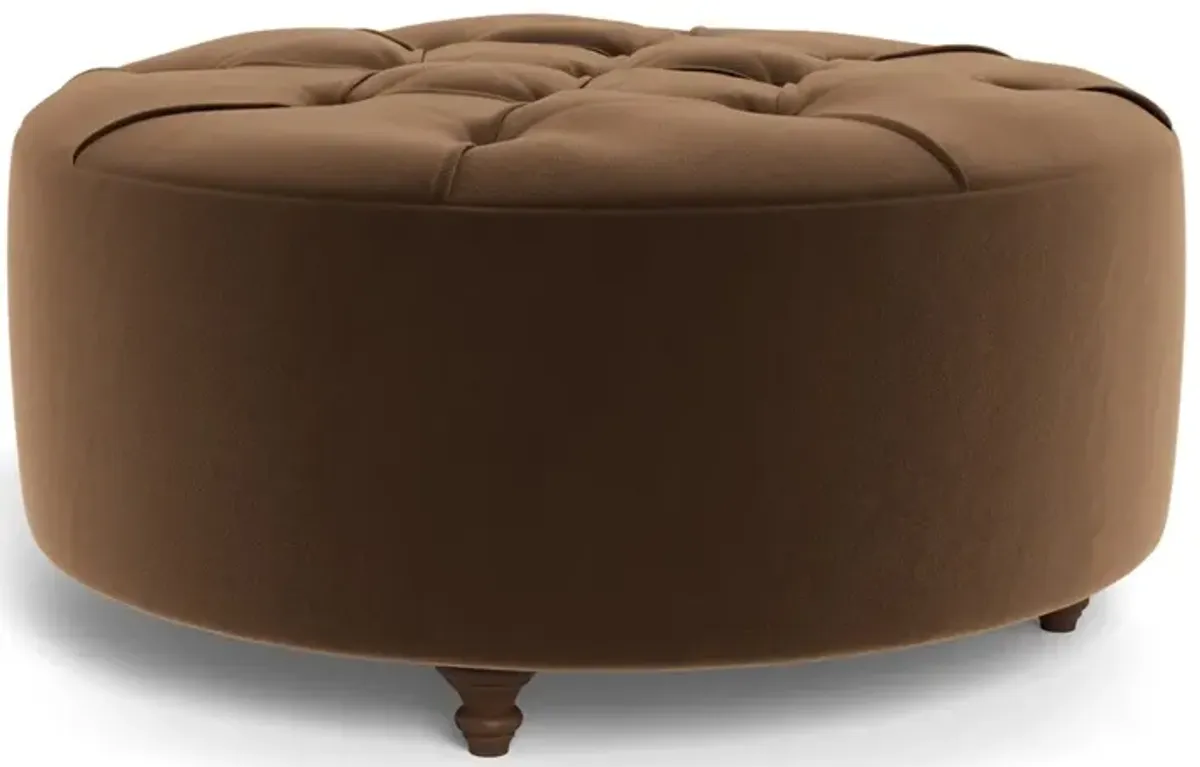 Davina Molasses Performance Velvet Round Ottoman - 36"