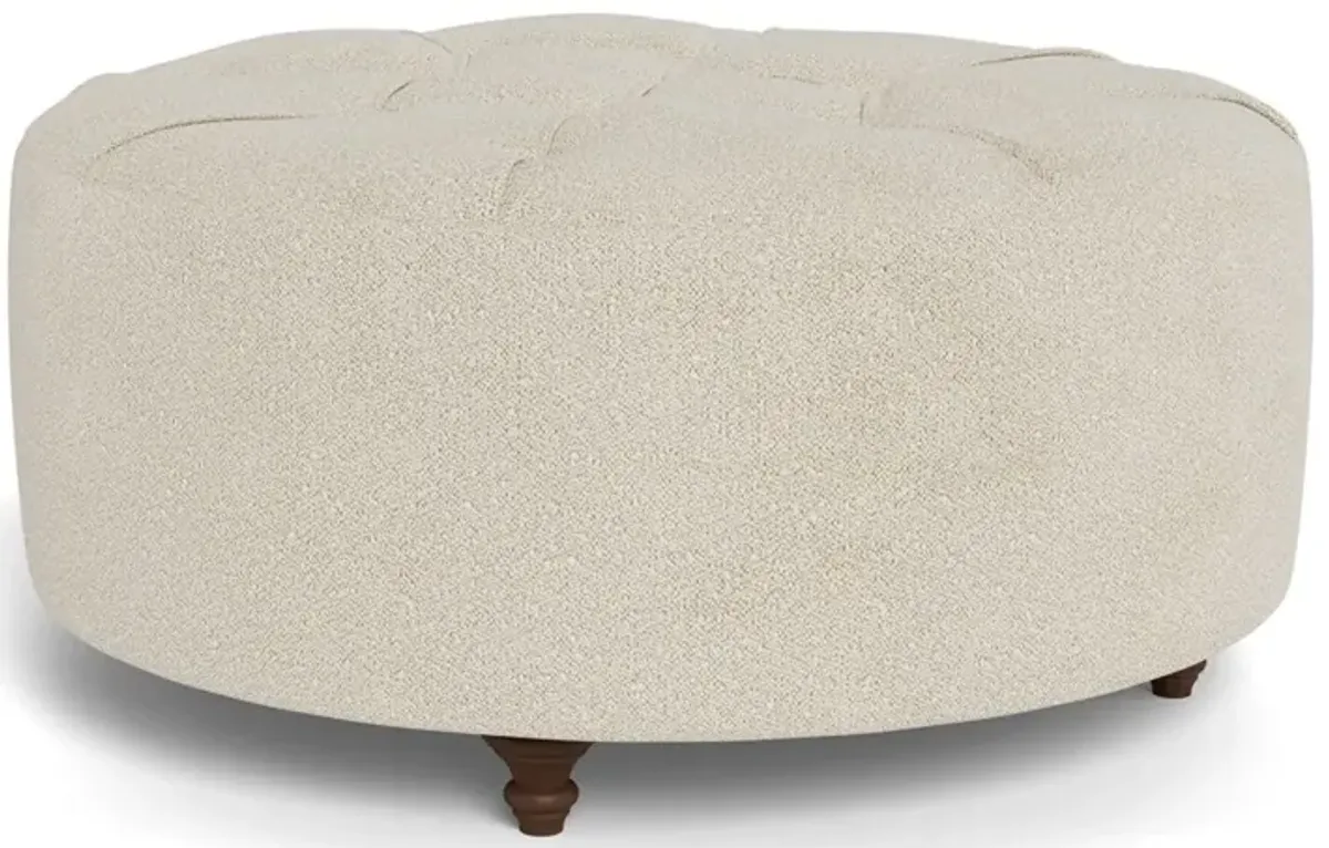 Davina Sugar Cookie Performance Boucle Weave Round Ottoman - 36"