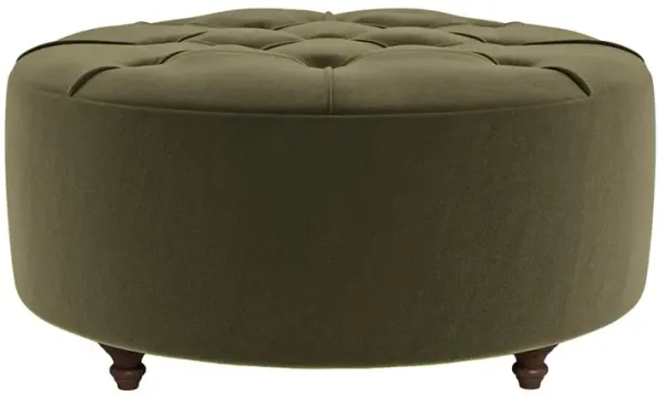 Davina Boxwood Green Performance Velvet Round Ottoman - 42"