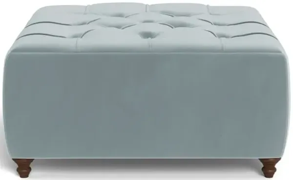 Davina Saltwater Blue Performance Velvet Square Ottoman - 36"
