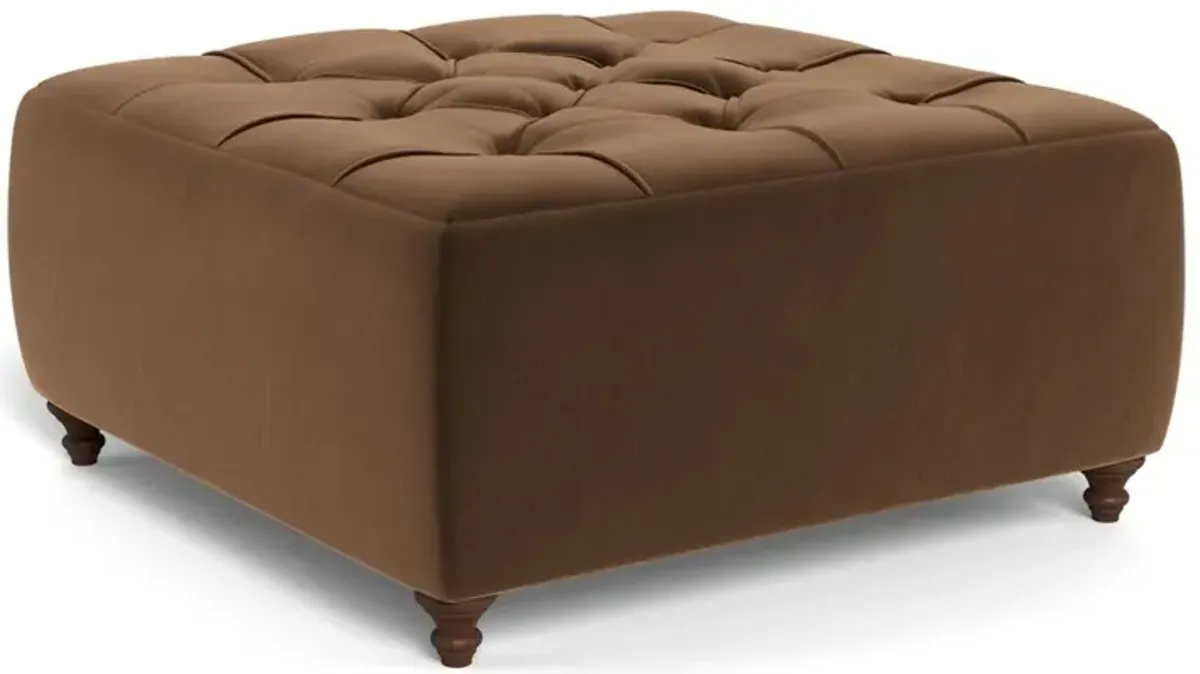 Davina Molasses Performance Velvet Square Ottoman - 36"