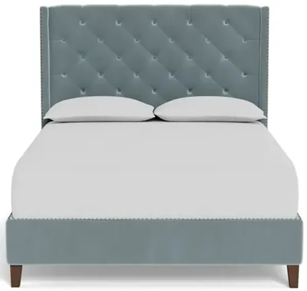 Beckett Saltwater Blue Performance Velvet Bed - King