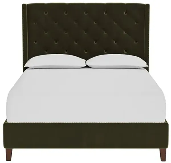 Beckett Boxwood Green Performance Velvet Bed - King