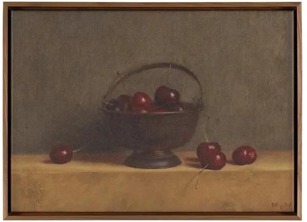 Red Cherries On Red Oak Painting - 24x32