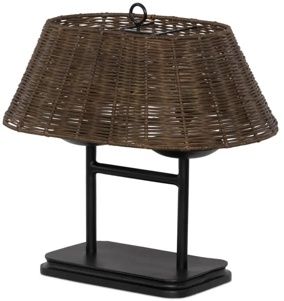 Hadwick Traditional Brown Rattan Shade Black Iron Table Lamp