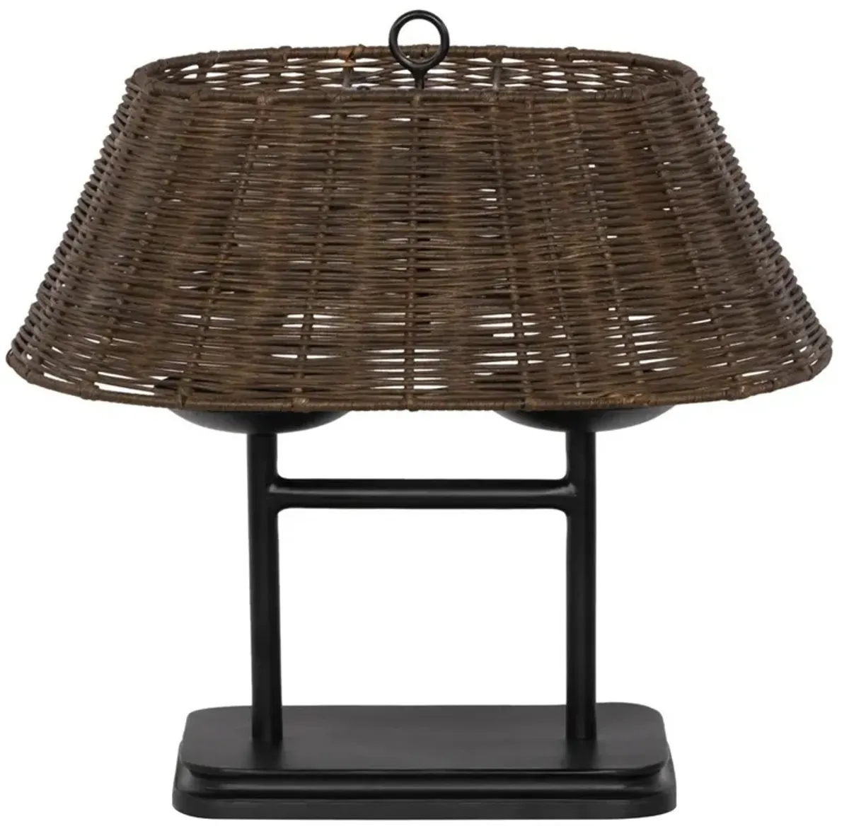 Hadwick Traditional Brown Rattan Shade Black Iron Table Lamp
