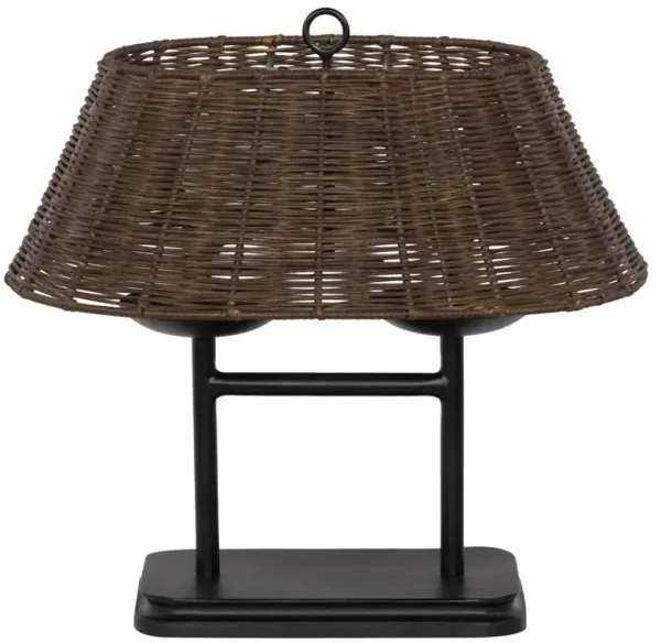 Hadwick Traditional Brown Rattan Shade Black Iron Table Lamp