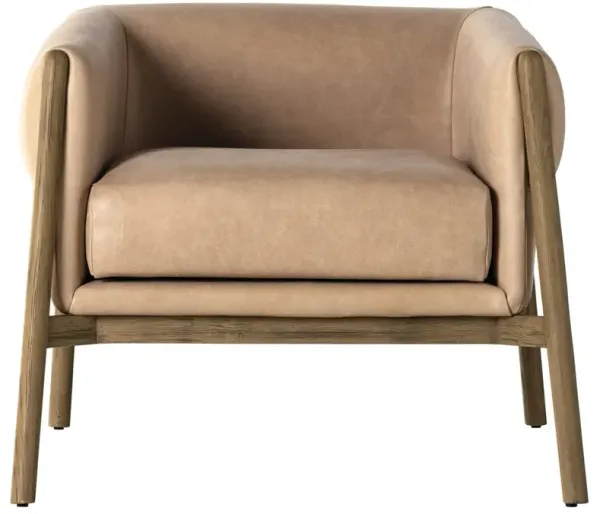 Alba Modern Classic Beige Leather Brown Oak Arm Chair