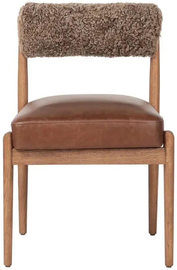 Aven Modern Classic Brown Leather Shearling Oak Dining Chair