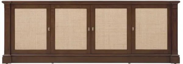 Alaine Updated Traditional Dark Brown Walnut Wood Woven Cane Media Console - 86"