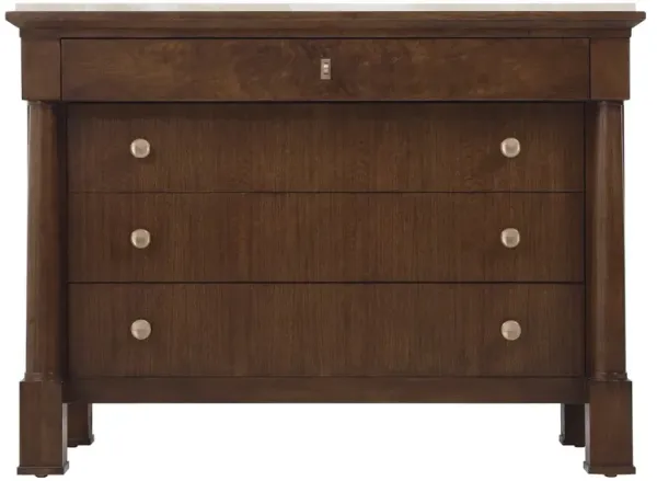 Alaine Updated Traditional Grey Marble Dark Brown Walnut Wood Bachelor Chest