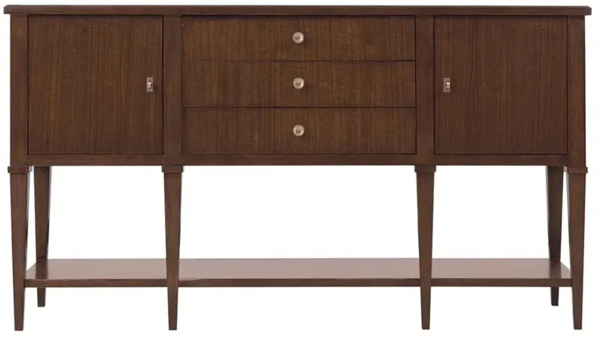 Alaine Updated Traditional Grey Marble Dark Brown Walnut Wood Buffet