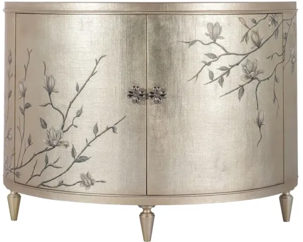 Aureli Modern Classic Champagne Leaf Linen Demilune Sideboard