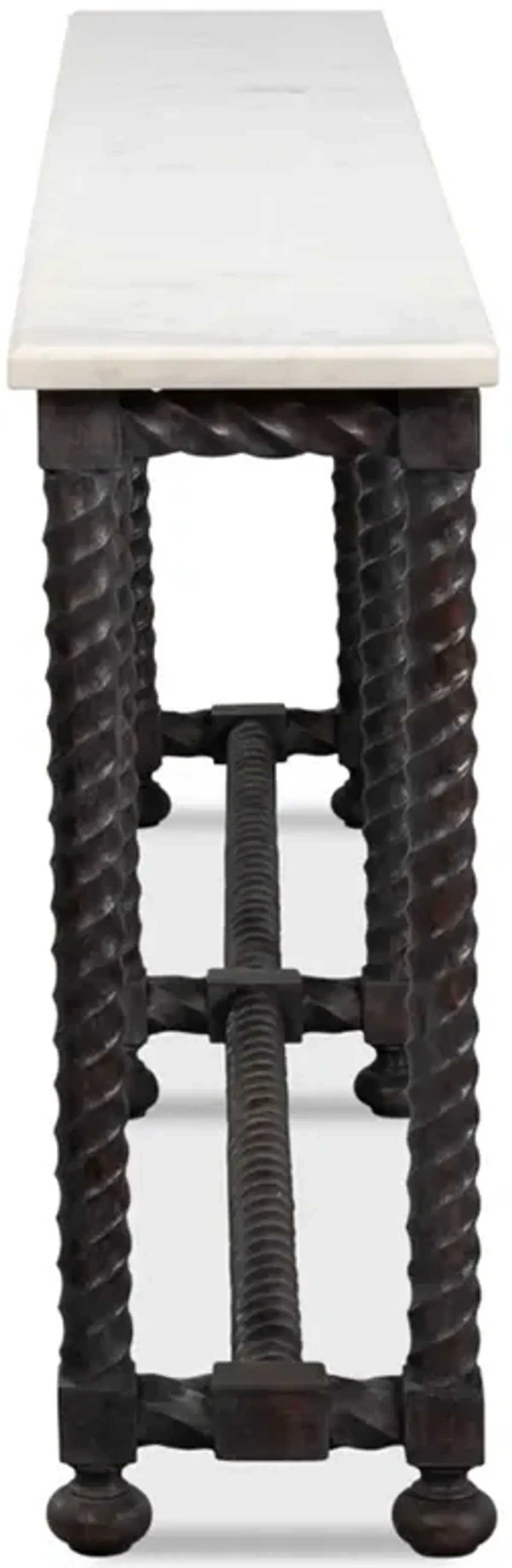 Stella Traditional White Marble Brown Acacia Rectangular Spindle Console Table