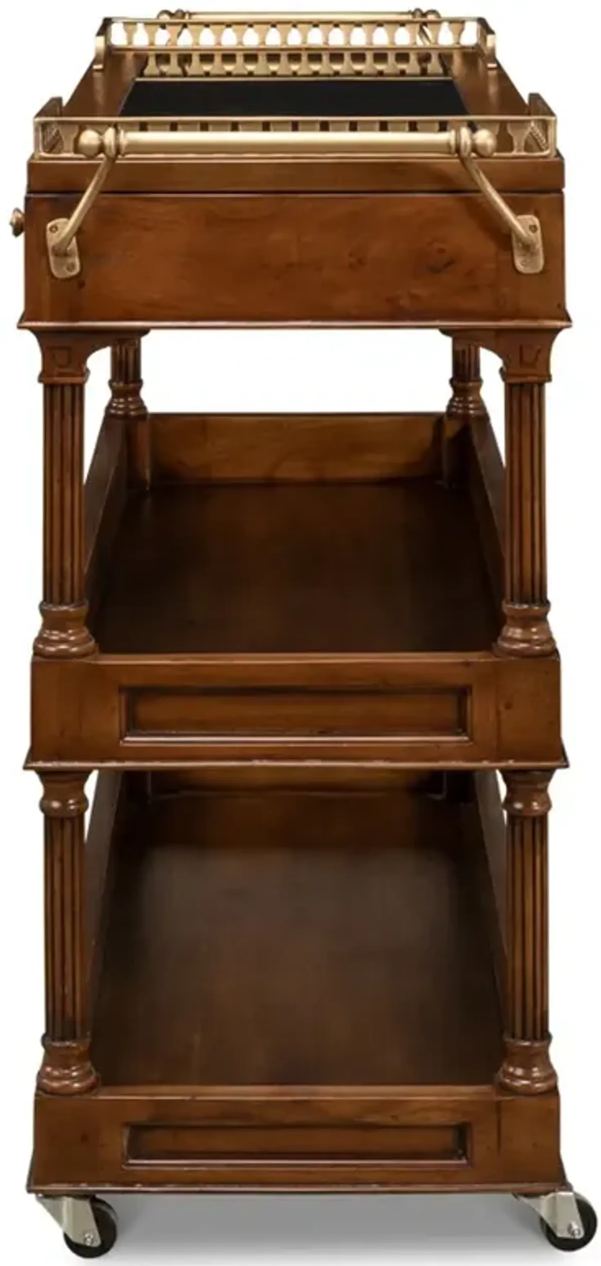 Quinn Updated Traditional Black Granite Brown Walnut Bar Cart