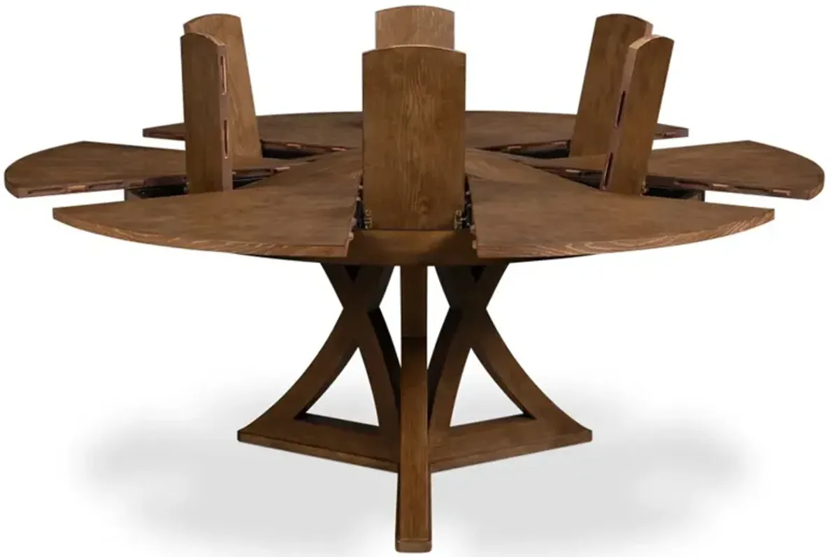 Isabella Traditional Dark Oak Round Extendable Jupe Dining Table - 66-85"