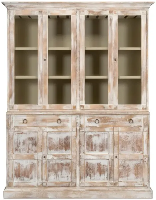 Diana Updated Traditional Distressed White Pine Wood Hutch