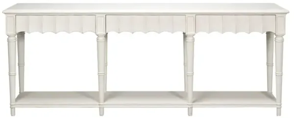 Clarise French Country White Pine Wood Rectangular Scalloped Console Table