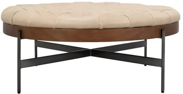 Astrid Modern Classic Cream Leather Tufted Cocktail Ottoman