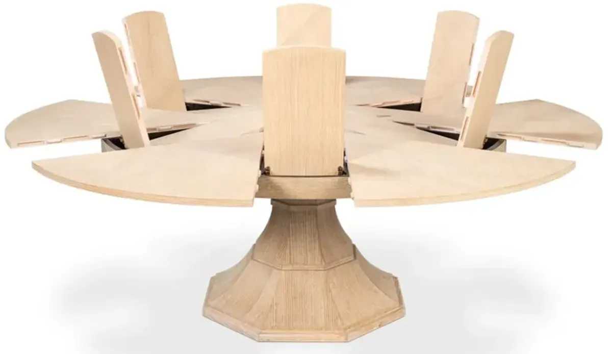 Faith Traditional Bleached Oak Round Extendable Jupe Dining Table - 66-85"