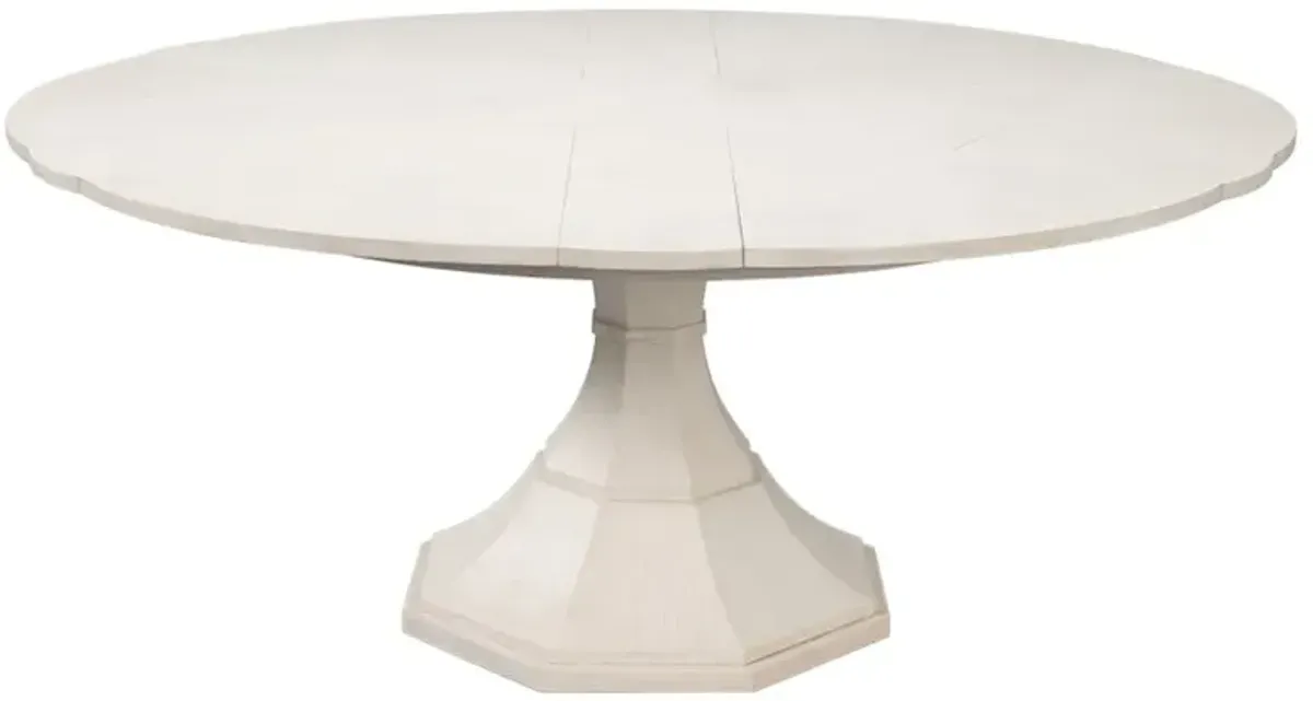 Faith Updated Traditional White Oak Round Extendable Jupe Dining Table - 66-85"