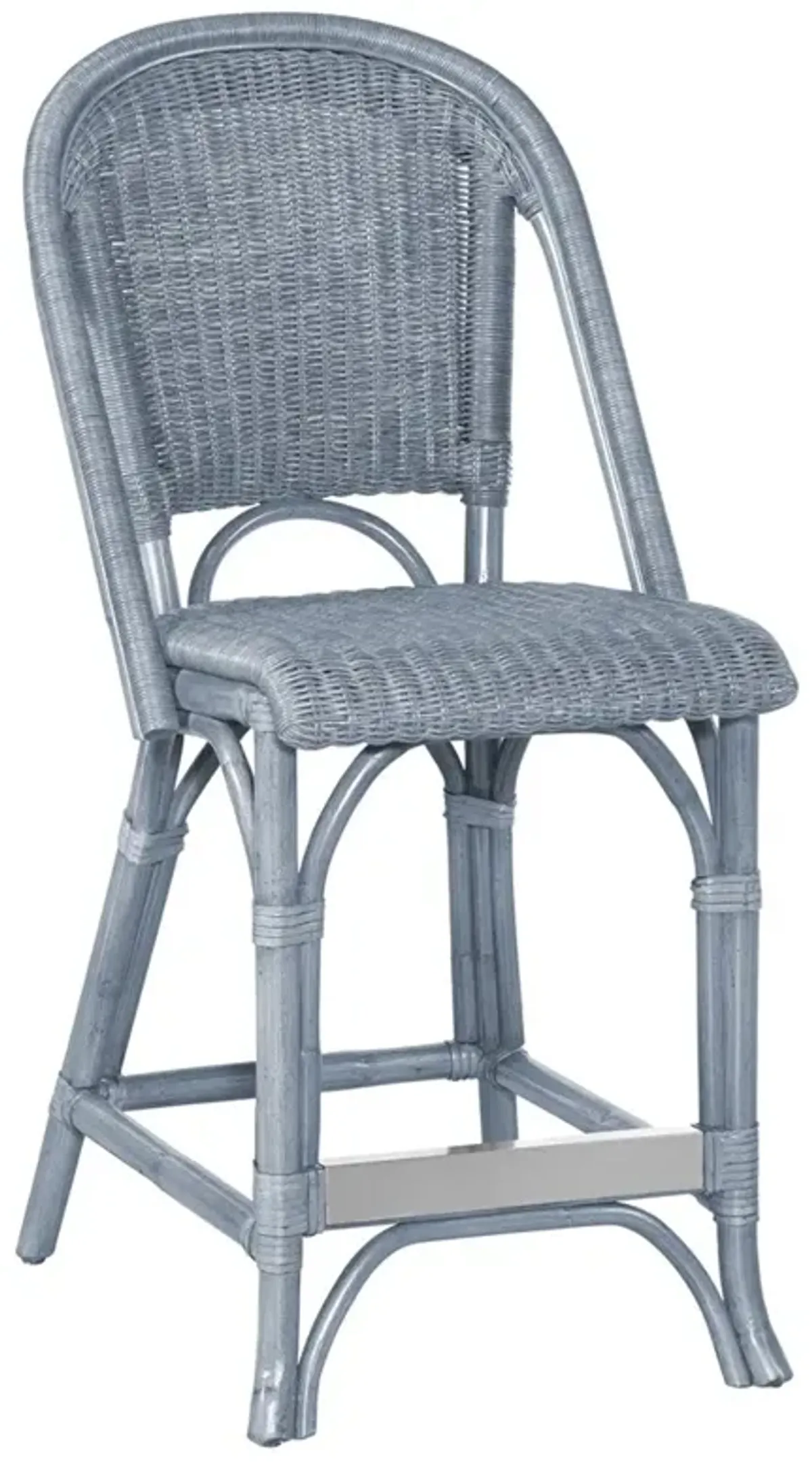 Isabella Coastal Beach Blue Woven Rattan Counter Stool
